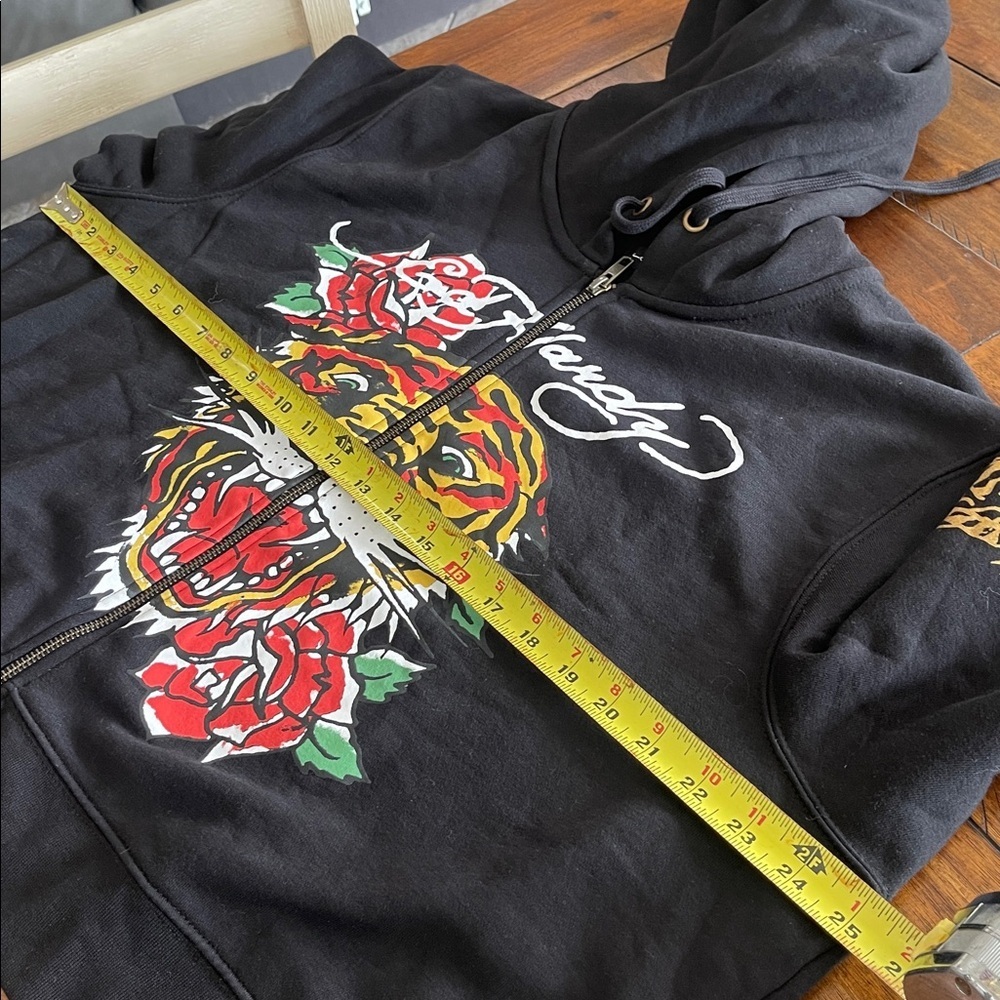 Ed Hardy tiger Women's zip Up cropped Hoodie sweatshirt black size 2X - Picture 14 of 15